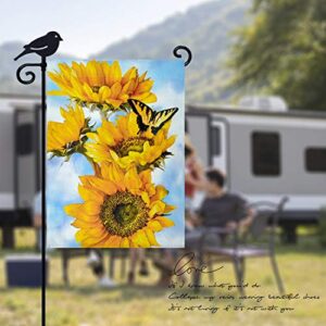 LAYOER Garden flag 12.5 x 18 Inch Yellow Sweet Sunflower Flower Butterfly Spring Decoration Double Sided Yard Outdoor Banner