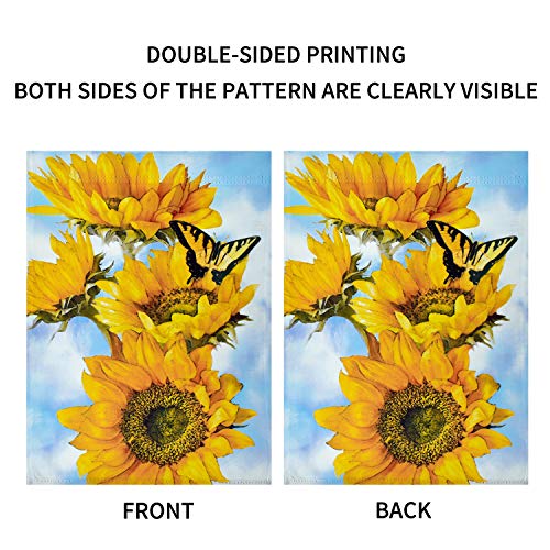 LAYOER Garden flag 12.5 x 18 Inch Yellow Sweet Sunflower Flower Butterfly Spring Decoration Double Sided Yard Outdoor Banner