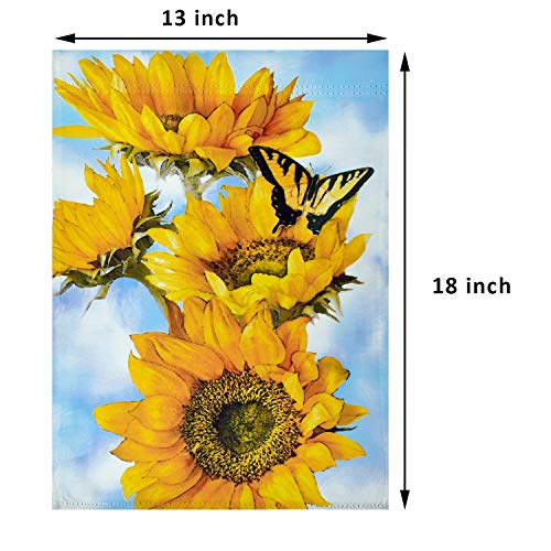 LAYOER Garden flag 12.5 x 18 Inch Yellow Sweet Sunflower Flower Butterfly Spring Decoration Double Sided Yard Outdoor Banner