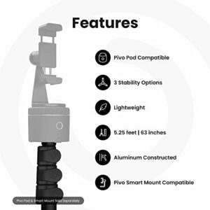 Pivo Tripod - Portable 63-inch Stand Aluminum Lightweight for Smartphone and Camera with Universal 1/4" Thread 3 Level Option for Action Camera, DSLR & Pivo Pods