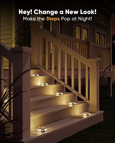 JACKYLED 8-Pack Solar Deck Lights Outdoor, 12 LED Solar Dock Lights Marine Waterproof, Dusk to Dawn Solar Lights for Backyard Sidewalk Garden Pathway Walkway Patio Backyard (Warm White)