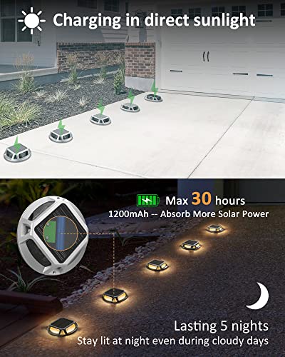 JACKYLED 8-Pack Solar Deck Lights Outdoor, 12 LED Solar Dock Lights Marine Waterproof, Dusk to Dawn Solar Lights for Backyard Sidewalk Garden Pathway Walkway Patio Backyard (Warm White)