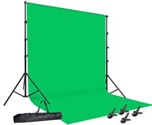 hyj-inc photo video studio 10 x12ft 100% cotton muslin chromakey green screen backdrop with 8.5 x 10ft stand photography background support system kit clamp, carry bag