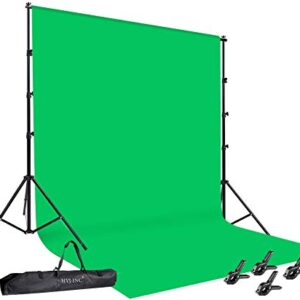 HYJ-INC Photo Video Studio 10 x12ft 100% Cotton Muslin Chromakey Green Screen Backdrop with 8.5 x 10ft Stand Photography Background Support System Kit Clamp, Carry Bag