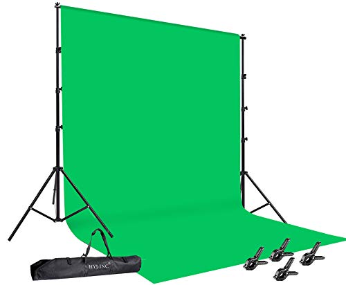 HYJ-INC Photo Video Studio 10 x12ft 100% Cotton Muslin Chromakey Green Screen Backdrop with 8.5 x 10ft Stand Photography Background Support System Kit Clamp, Carry Bag