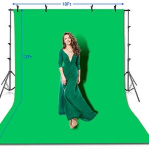 HYJ-INC Photo Video Studio 10 x12ft 100% Cotton Muslin Chromakey Green Screen Backdrop with 8.5 x 10ft Stand Photography Background Support System Kit Clamp, Carry Bag