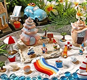 32 Pieces - Mini Fairy Garden Accessories Set Terrarium Kit Miniature Houses and Figurines Garden Decor Outdoor Village Scene Craft Kit (Beach Fairy Garden)