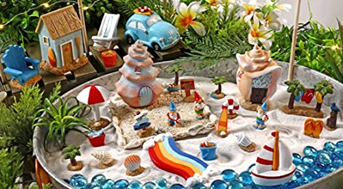 32 Pieces - Mini Fairy Garden Accessories Set Terrarium Kit Miniature Houses and Figurines Garden Decor Outdoor Village Scene Craft Kit (Beach Fairy Garden)