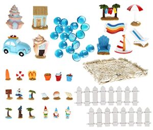 32 pieces – mini fairy garden accessories set terrarium kit miniature houses and figurines garden decor outdoor village scene craft kit (beach fairy garden)