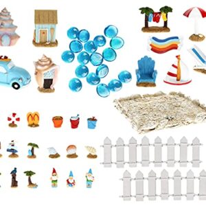 32 Pieces - Mini Fairy Garden Accessories Set Terrarium Kit Miniature Houses and Figurines Garden Decor Outdoor Village Scene Craft Kit (Beach Fairy Garden)