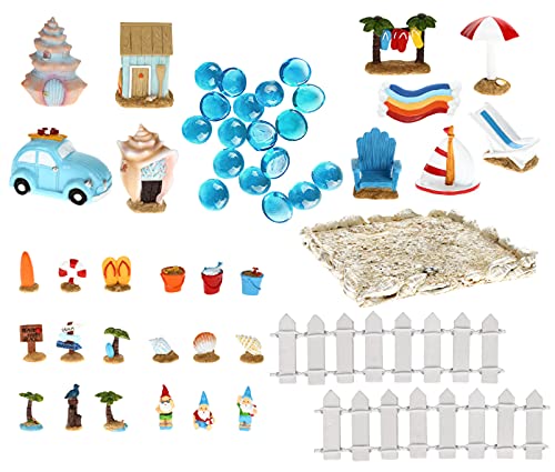 32 Pieces - Mini Fairy Garden Accessories Set Terrarium Kit Miniature Houses and Figurines Garden Decor Outdoor Village Scene Craft Kit (Beach Fairy Garden)