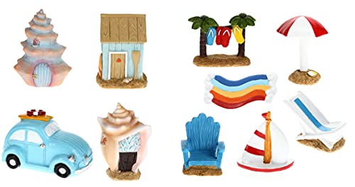 32 Pieces - Mini Fairy Garden Accessories Set Terrarium Kit Miniature Houses and Figurines Garden Decor Outdoor Village Scene Craft Kit (Beach Fairy Garden)