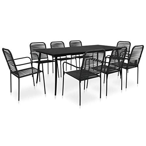 vidaXL Patio Dining Set 9 Pieces Garden Outdoor Balcony Terrace Dinner Table and Chair Dining Room Kitchen Cotton Rope and Steel Black