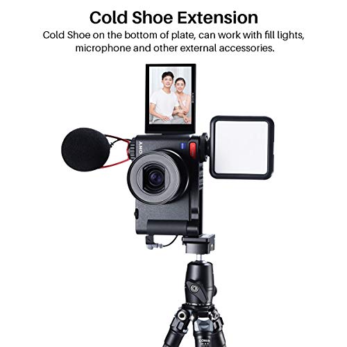 ZV-1 Camera Base Mount Bracket for Sony ZV1 Compact Camera, with Cold Shoe Microphone/Light Extension Mount on Bottom, Support Vertical Video Shooing YouTube Streaming Vlog Accessories - UURig R054