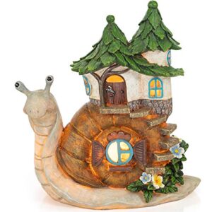 vp home charming snail cottage solar light for home and outdoor decor, snail cottage solar powered flickering led garden light cottage backyard halloween decoration