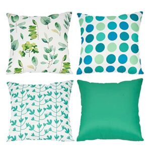 YJHAOTOU Throw Pillow Covers 18x18 Set of 4, Outdoor Waterproof Pillow Covers Green Double Sided Print Throw Pillow Covers for Patio Funiture Garden Sofa Bedroom Decorative Pillow Covers