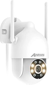 anran security camera outdoor with spotlight and siren, 2k 2.4g wifi ptz wired camera outdoor with 360° view, color night vision, ip66 waterproof, two-way audio, sd and cloud storage, p2 white
