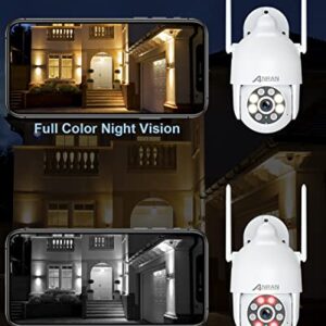 ANRAN Security Camera Outdoor with Spotlight and Siren, 2K 2.4g WiFi PTZ Wired Camera Outdoor with 360° View, Color Night Vision, IP66 Waterproof, Two-Way Audio, SD and Cloud Storage, P2 White