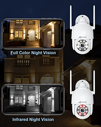 ANRAN Security Camera Outdoor with Spotlight and Siren, 2K 2.4g WiFi PTZ Wired Camera Outdoor with 360° View, Color Night Vision, IP66 Waterproof, Two-Way Audio, SD and Cloud Storage, P2 White