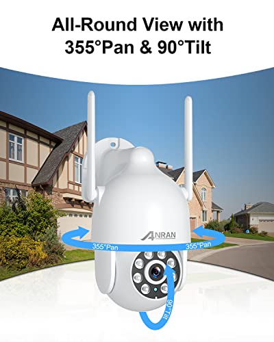 ANRAN Security Camera Outdoor with Spotlight and Siren, 2K 2.4g WiFi PTZ Wired Camera Outdoor with 360° View, Color Night Vision, IP66 Waterproof, Two-Way Audio, SD and Cloud Storage, P2 White