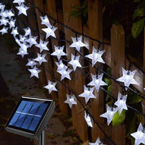homeleo outdoor solar star string lights, 50ft 120led solar powered twinkle fairy lights waterproof for garden, fence, umbrella, canopy, gazebo, pergola, balcony, landscape, christmas decor, white