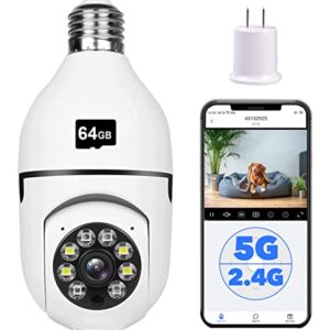 Light Bulb Security Camera, 1080P 2.4GHz WiFi Home Security Camera, 360° Surveillance Cam with Motion Detection Alarm Night Vision Light Socket Security Camera