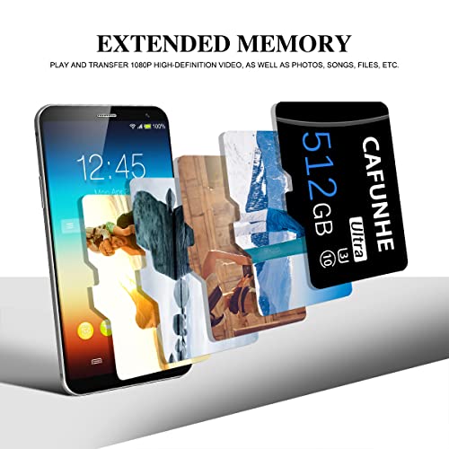 Micro SD Card 512GB (Class 10 High Speed) Memory Card 512GB TF Card with Adapter for Phone,Dash Came,Surveillance, Camera, Tachograph, Tablet, Computers with a SD Card Adapter