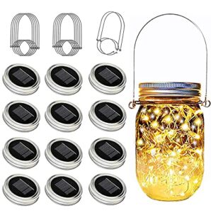 yeuago mason jar solar lights 12 pack 30 led outdoor solar firefly lights, solar fairy string lids lights,waterproof mason solar lights with hangers for regular mouth jars（no jars）