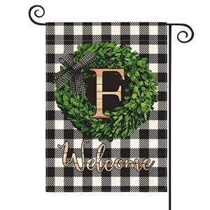 AVOIN colorlife Monogram Letter F Garden Flag 12x18 Inch Double Sided Outside, Buffalo Plaid Family Last Name Initial Yard Outdoor Decoration