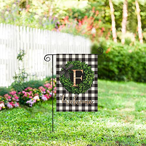 AVOIN colorlife Monogram Letter F Garden Flag 12x18 Inch Double Sided Outside, Buffalo Plaid Family Last Name Initial Yard Outdoor Decoration