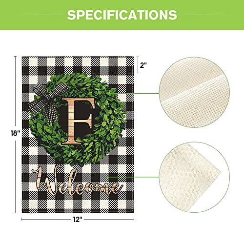 AVOIN colorlife Monogram Letter F Garden Flag 12x18 Inch Double Sided Outside, Buffalo Plaid Family Last Name Initial Yard Outdoor Decoration