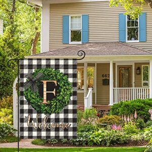 AVOIN colorlife Monogram Letter F Garden Flag 12x18 Inch Double Sided Outside, Buffalo Plaid Family Last Name Initial Yard Outdoor Decoration