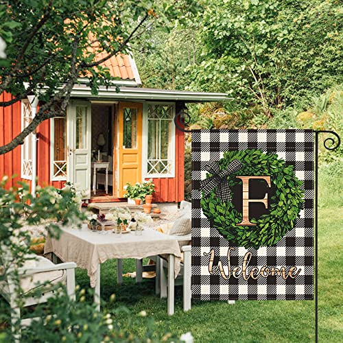 AVOIN colorlife Monogram Letter F Garden Flag 12x18 Inch Double Sided Outside, Buffalo Plaid Family Last Name Initial Yard Outdoor Decoration