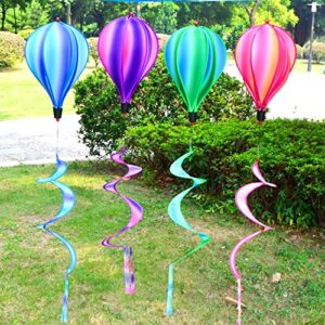 4PCS Hot Air Balloon Wind Spinners Outdoor Hanging Pinwheels Whirligigs Rotating Windmill Striped Colorful Rainbow Windsock Wind Twister Spinners for Yard & Garden Hot Air Balloon Decorations