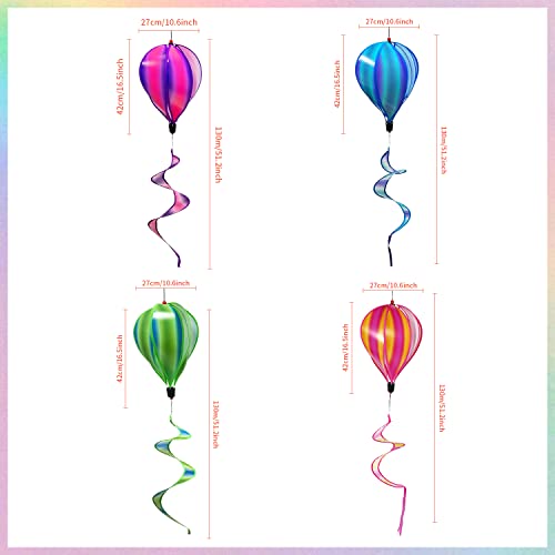 4PCS Hot Air Balloon Wind Spinners Outdoor Hanging Pinwheels Whirligigs Rotating Windmill Striped Colorful Rainbow Windsock Wind Twister Spinners for Yard & Garden Hot Air Balloon Decorations