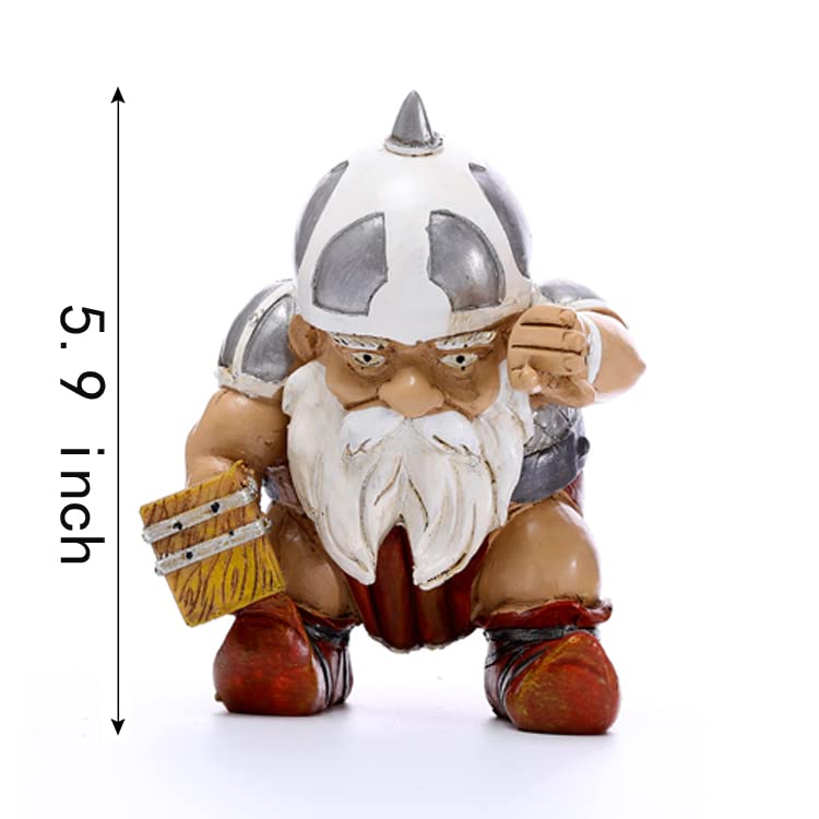 Newmyth 6" Viking Victor Norse Dwarf Gnome with Hammer Statue Outdoor Resin Figurines for Home Yard Garden Lawn Miniatures Fairy Garden Accessories