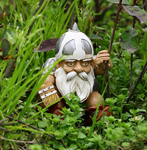 Newmyth 6" Viking Victor Norse Dwarf Gnome with Hammer Statue Outdoor Resin Figurines for Home Yard Garden Lawn Miniatures Fairy Garden Accessories