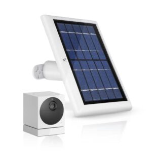 [updated version] wasserstein solar panel compatible with wyze cam outdoor and wyze cam outdoor v2 – power your surveillance camera with 2w 5v charging (1 pack, white) (wyze cam not included)