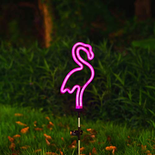 Flamingo Solar Garden Stake Lights, [Set of 2] Outdoor Solar Pathway Light for Lawn Patio Yard Walkway, Neon Pink Lighting (29.5" Height)