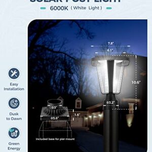 Lovus 2Pack Solar Post Light Fixture, Two Mounting Ways, Pole/Pier Mount 6000k Outdoor Solar Post Lamp Dusk to Dawn for Patio, Garden