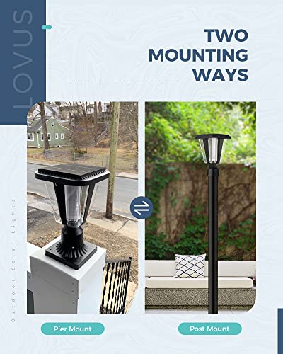 Lovus 2Pack Solar Post Light Fixture, Two Mounting Ways, Pole/Pier Mount 6000k Outdoor Solar Post Lamp Dusk to Dawn for Patio, Garden