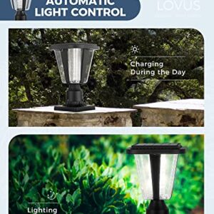 Lovus 2Pack Solar Post Light Fixture, Two Mounting Ways, Pole/Pier Mount 6000k Outdoor Solar Post Lamp Dusk to Dawn for Patio, Garden