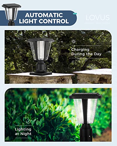 Lovus 2Pack Solar Post Light Fixture, Two Mounting Ways, Pole/Pier Mount 6000k Outdoor Solar Post Lamp Dusk to Dawn for Patio, Garden