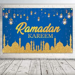 jozon ramadan kareem backdrop banner 71 x 45 inch large size ramadan mubarak blue gold background banner islamic eid mubarak festival party decorations supplies muslim ramadan photo booth props