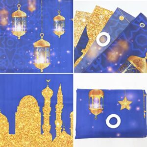 JOZON Ramadan Kareem Backdrop Banner 71 x 45 Inch Large Size Ramadan Mubarak Blue Gold Background Banner Islamic Eid Mubarak Festival Party Decorations Supplies Muslim Ramadan Photo Booth Props