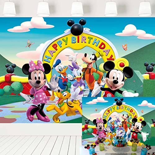 Eric 7x5ft Mickey Mouse Clubhouse Birthday Party Supplies Photography Backdrops for Kids Birthday Party Cake Table Decoration Banner LF-373