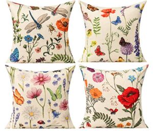 all smiles outdoor patio throw pillow covers summer spring garden flowers farmhouse décor outside furniture swing seat bench chair decorative cushion cases 18×18 set of 4 for deep seat bed couch sofa