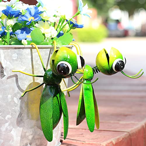 Cruis Cuka Metal Yard Art Garden Decor Cute Grasshopper Lawn Ornament ​Hanging Wall Sculpture - Set of 2