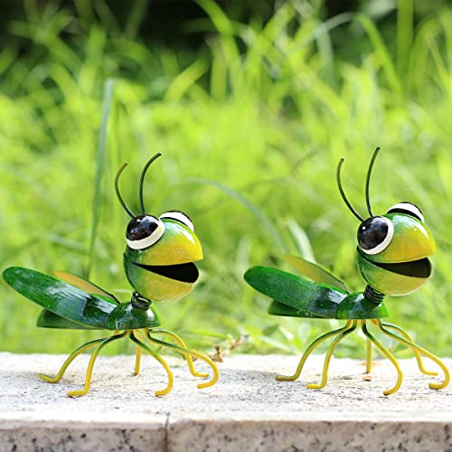 Cruis Cuka Metal Yard Art Garden Decor Cute Grasshopper Lawn Ornament ​Hanging Wall Sculpture - Set of 2