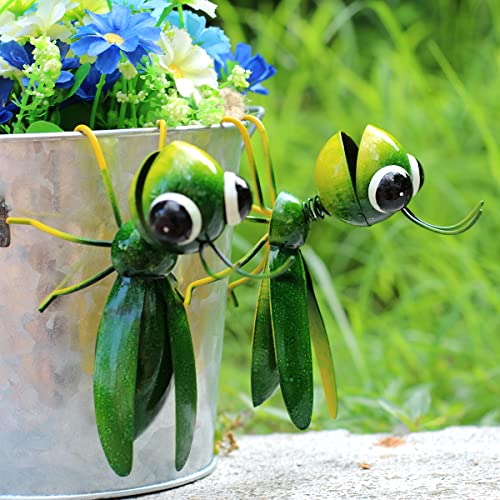 Cruis Cuka Metal Yard Art Garden Decor Cute Grasshopper Lawn Ornament ​Hanging Wall Sculpture - Set of 2